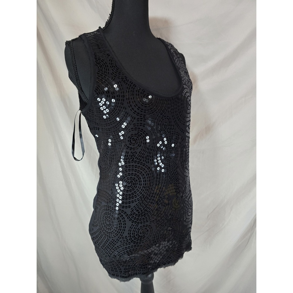 White House Black Market Black Sequin Sleeveless Scoop Neck Top Size Medium M